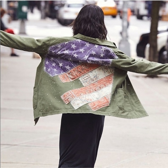 Free People Olive Green Star-Patterned Women's Jacket - Picture 2 of 16